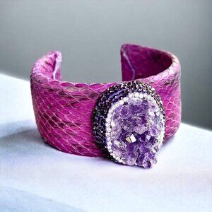 Luxury Dark Purple Raw Amethyst Cuff Bracelet
